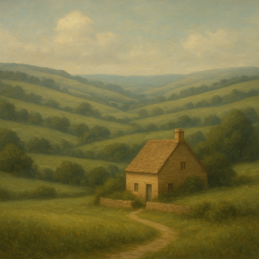 Rolling Cotswold Hills & Stone Cottage No. 3 Oil Painting 100% Hand Painted Oil on Belgian Linen Canvas, Original Fine Art Wall Decor
