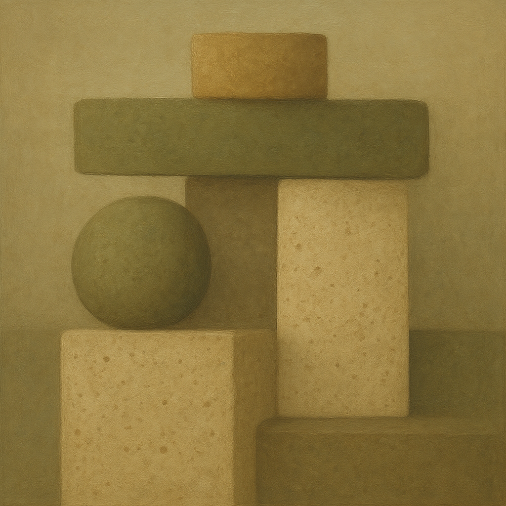Muted Olive & Sandstone Geometric Balance No. 9 Oil Painting - View 1