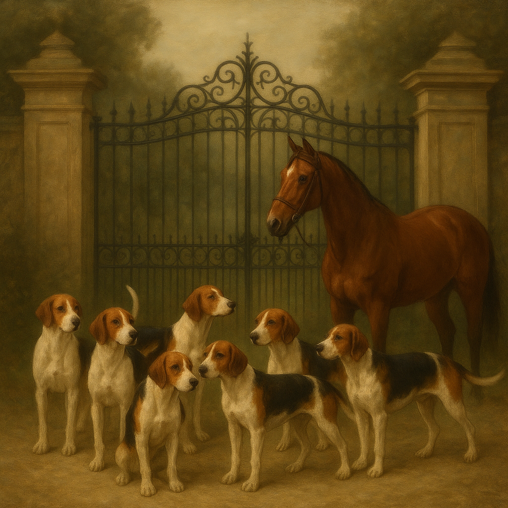 Hunting Hounds & Thoroughbred by Estate Gate No. 2 Oil Painting - View 1
