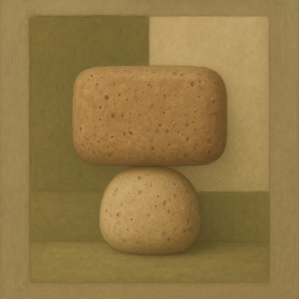 Muted Olive & Sandstone Geometric Balance No. 4 Oil Painting - View 1