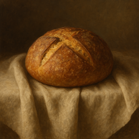Artisan Sourdough Boule & Linen Drapery Oil Painting 100% Hand Painted Oil on Belgian Linen Canvas, Original Fine Art Wall Decor