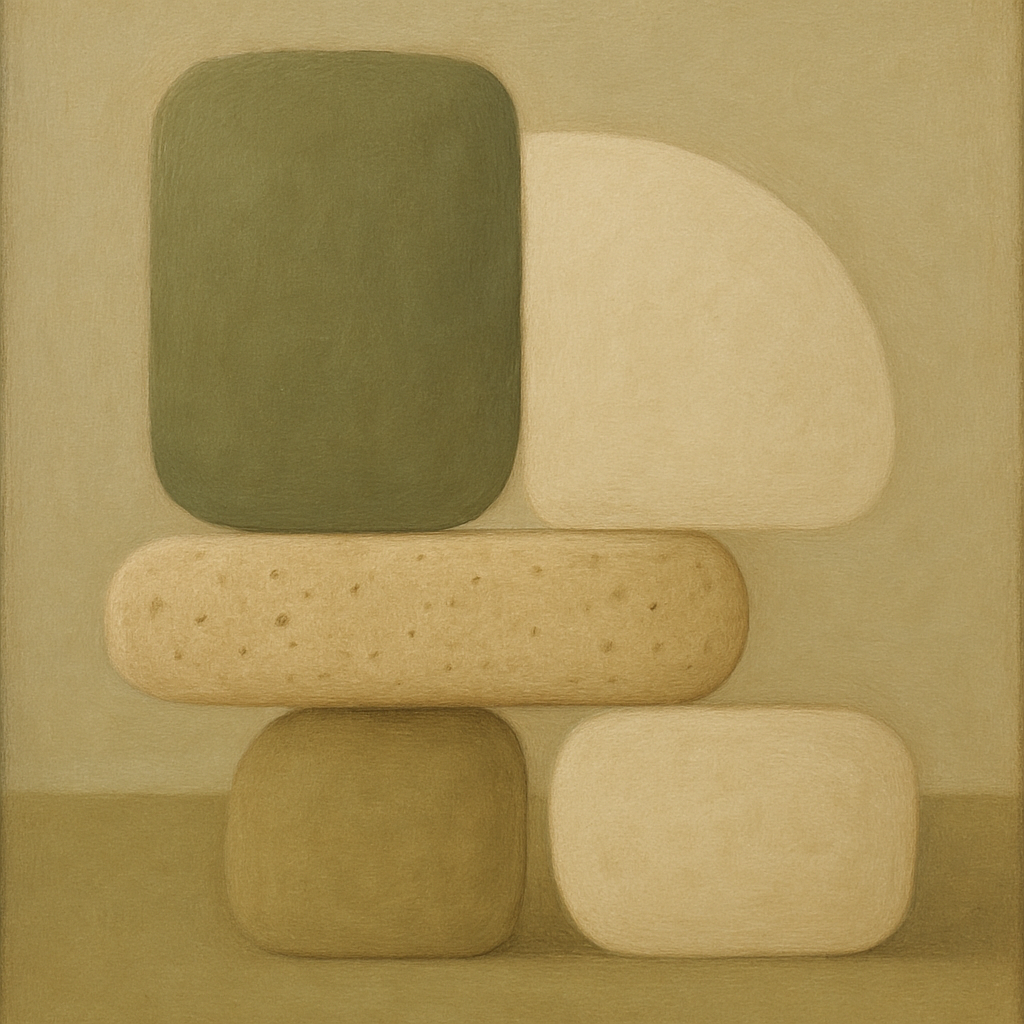 Muted Olive & Sandstone Geometric Balance No. 16 Oil Painting - View 1