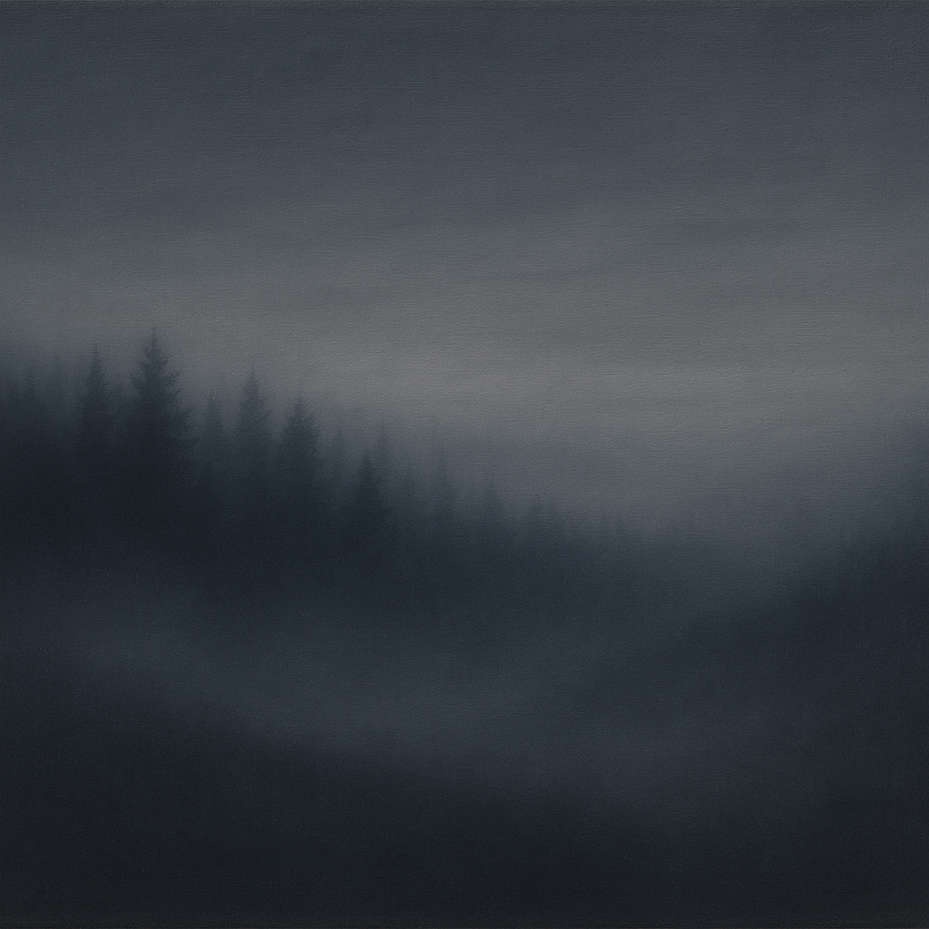 Dusk over Silent Pine Ridgeline in Charcoal Fog No. 6 Oil Painting - View 1