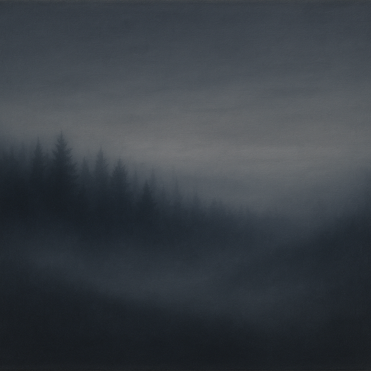Dusk over Silent Pine Ridgeline in Charcoal Fog No. 6 Oil Painting - View 1