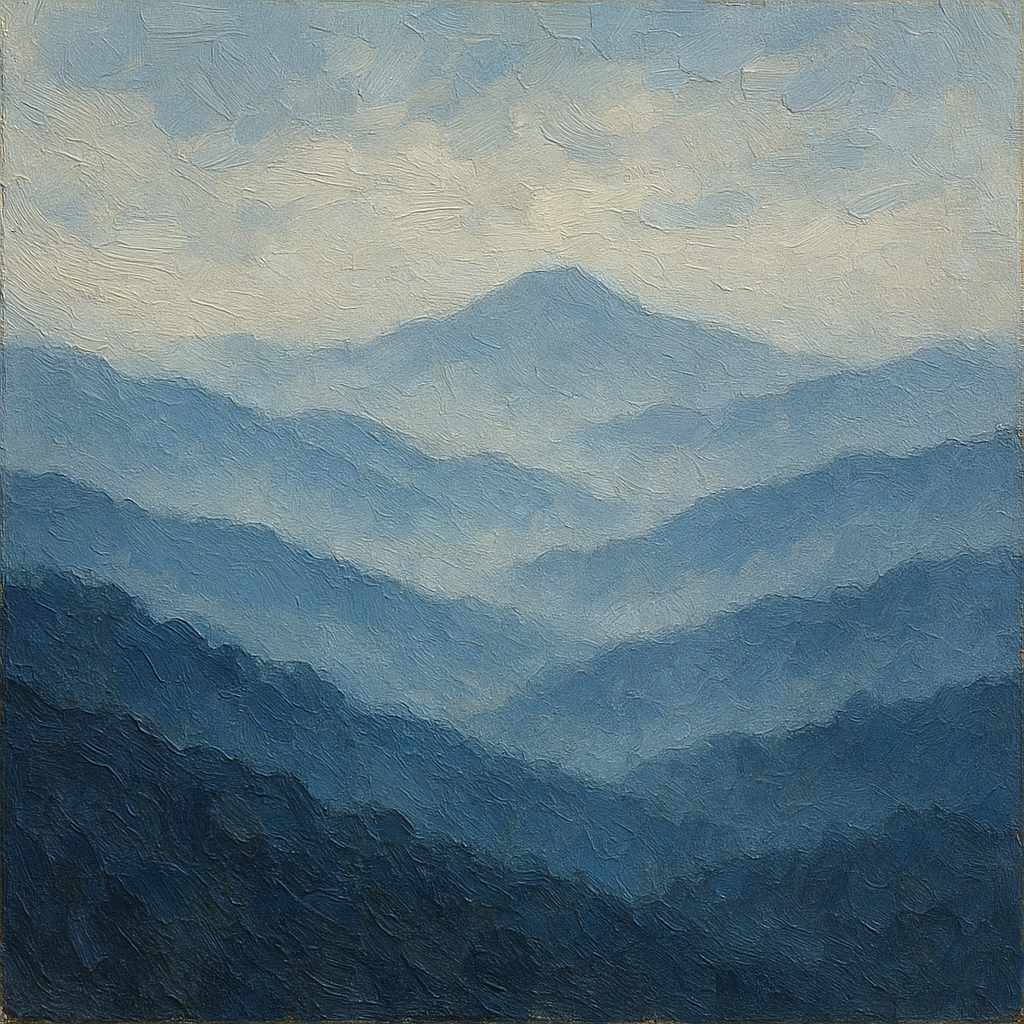 Misty Blue Ridge Mountains Landscape Oil Painting - View 1