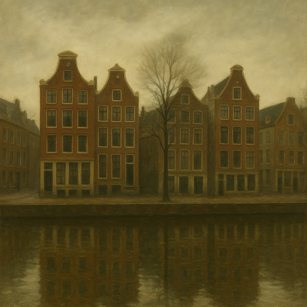Amsterdam Canal Houses Under Overcast Sky No. 3 Oil Painting - View 1