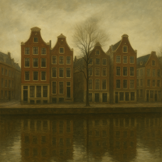 Amsterdam Canal Houses Under Overcast Sky No. 3 Oil Painting 100% Hand Painted Oil on Belgian Linen Canvas, Original Fine Art Wall Decor