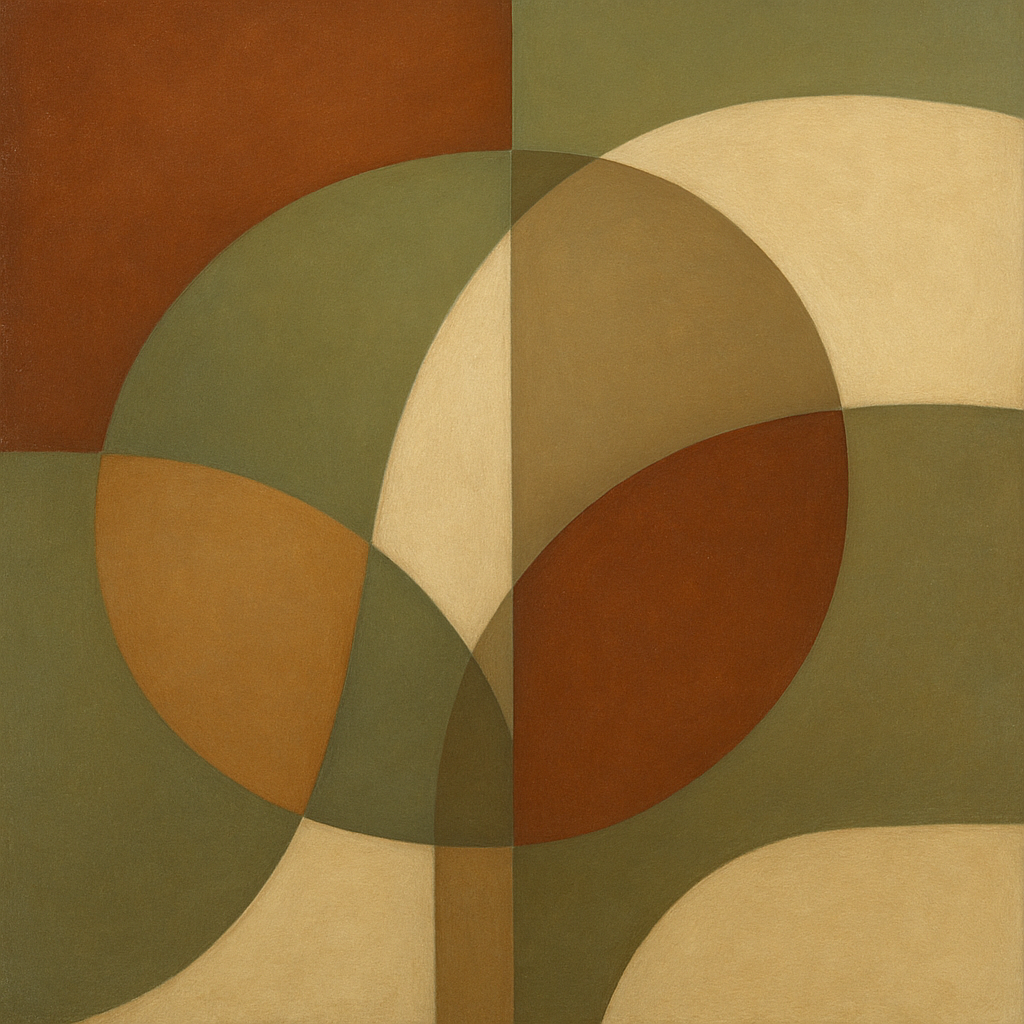 Intersecting Curved Forms in Olive & Rust No. 5 Oil Painting - View 1