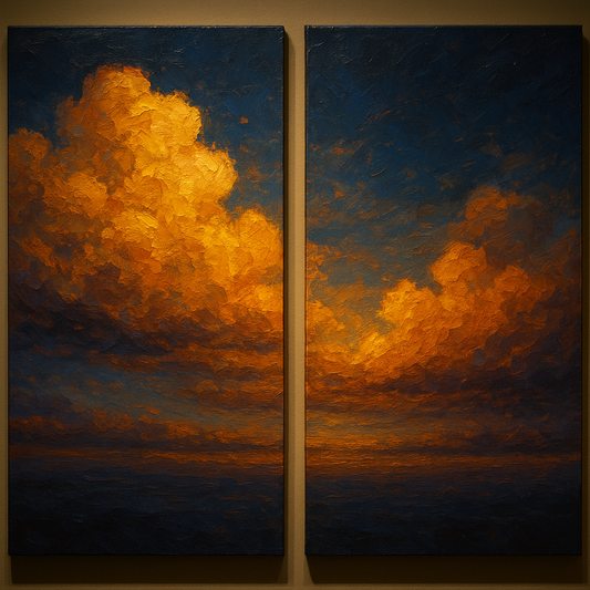 Luminescent Twilight Cloud Diptych No. 2 Oil Painting - 100% Hand-Painted Master Oil Painting