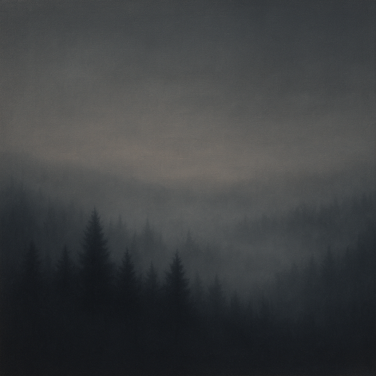 Dusk over Silent Pine Ridgeline in Charcoal Fog No. 13 Oil Painting 100% Hand Painted Oil on Belgian Linen Canvas, Original Fine Art Wall Decor
