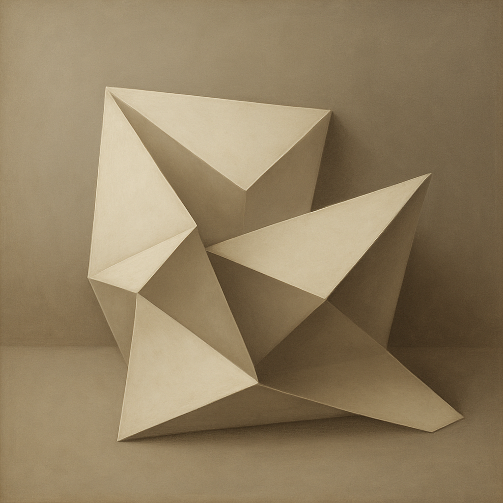 Folded Paper Geometry in Neutral Gradient Shadows No. 23 Oil Painting 100% Hand Painted Oil on Belgian Linen Canvas, Original Fine Art Wall Decor