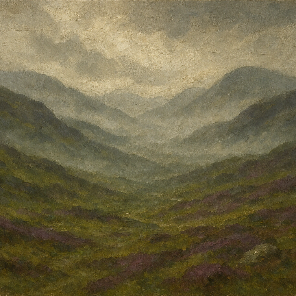 Mist Over Scottish Highlands Landscape Oil Painting - View 1