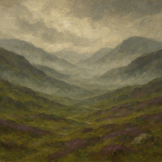 Mist Over Scottish Highlands Landscape Oil Painting - View 1