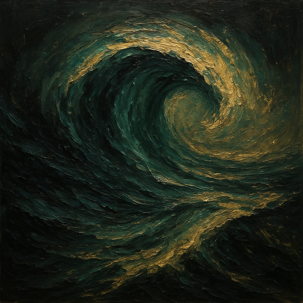 Deep Emerald & Obsidian Swell Oil Painting - 100% Hand-Painted Master Oil Painting