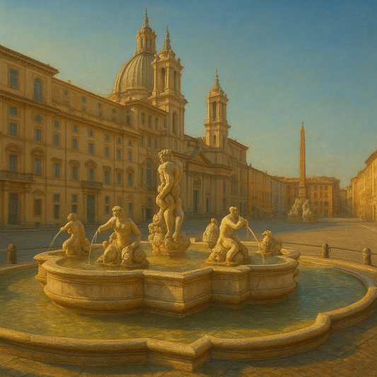 Rome Piazza Fountain in Morning Sunlight No. 28 Oil Painting 100% Hand Painted Oil on Belgian Linen Canvas, Original Fine Art Wall Decor