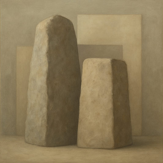 Driftwood Grey & Weathered Stone Monolith No. 29 Oil Painting - View 1