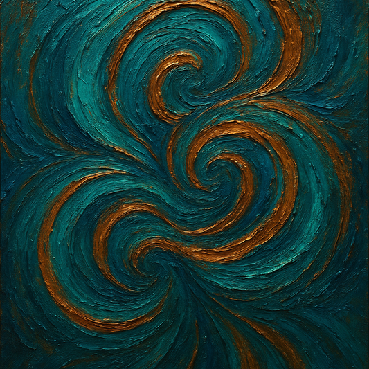 Peacock Teal & Liquid Copper Swirl Oil Painting - 100% Hand-Painted Master Oil Painting