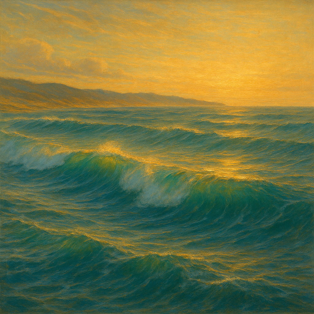 Golden Hour Sunlight on Ocean Swells No. 17 Oil Painting 100% Hand Painted Oil on Belgian Linen Canvas, Original Fine Art Wall Decor