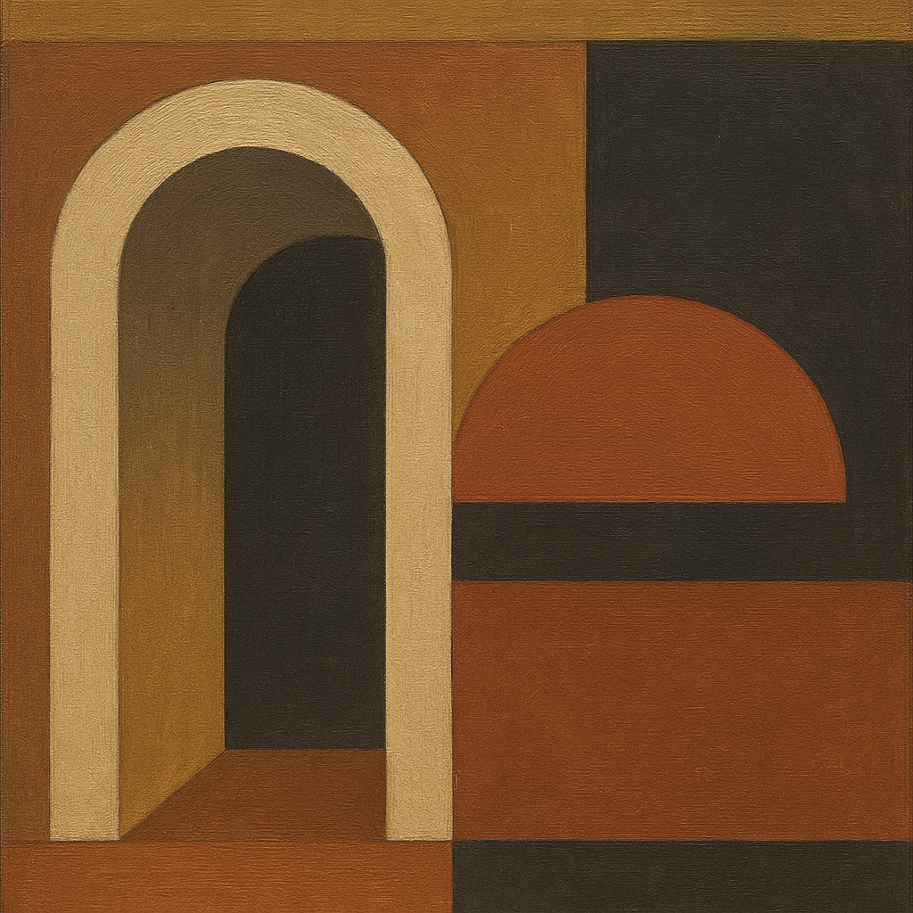 Bauhaus Archway & Terracotta Semicircle Suite No. 12 Fine Art Oil Painting - View 1