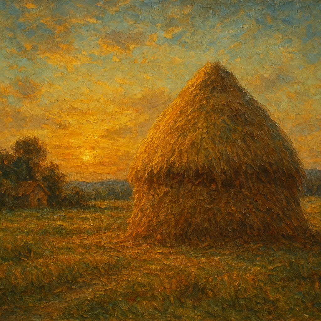 Rustic Countryside Haystack at Sunset No. 2 Oil Painting - 100% Hand-Painted Master Oil Painting