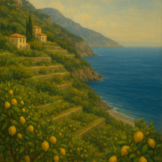 Italian Amalfi Coastline Terraces & Lemon Grove No. 15 Oil Painting 100% Hand Painted Oil on Belgian Linen Canvas, Original Fine Art Wall Decor