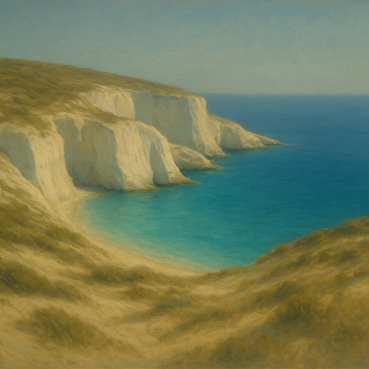 Mediterranean White Cliffs & Turquoise Cove No. 7 Oil Painting - View 1