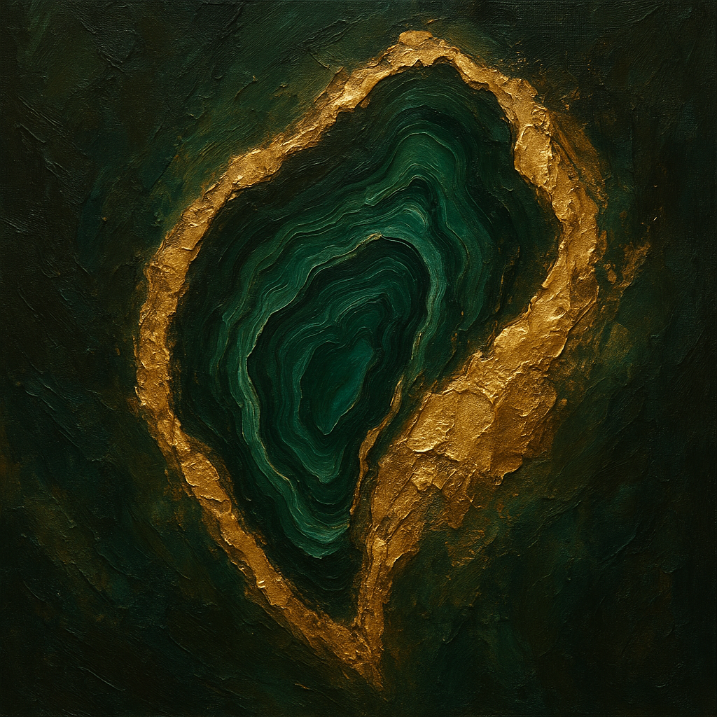 Forest Malachite & Gilded Geode Oil Painting - 100% Hand-Painted Master Oil Painting