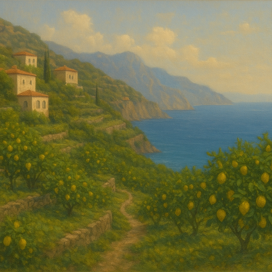 Italian Amalfi Coastline Terraces & Lemon Grove No. 11 Oil Painting 100% Hand Painted Oil on Belgian Linen Canvas, Original Fine Art Wall Decor