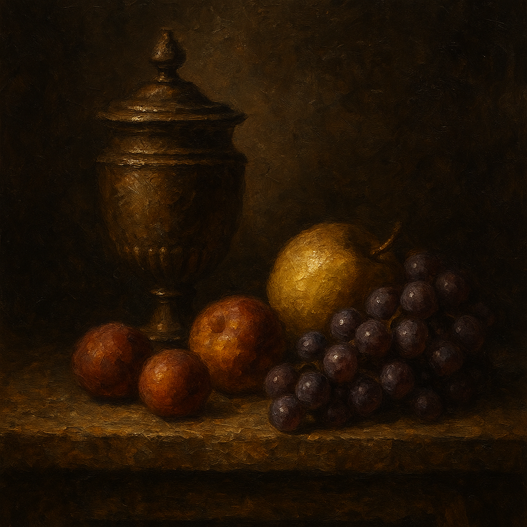 Classical Chiaroscuro Fruit & Urn Still Life No. 3 Oil Painting - 100% Hand-Painted Master Oil Painting