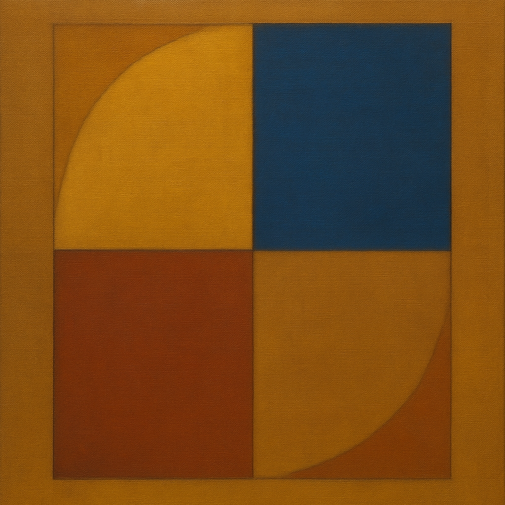 Bauhaus Quadrant Harmony in Primary Earth Tones No. 10 Oil Painting - View 1