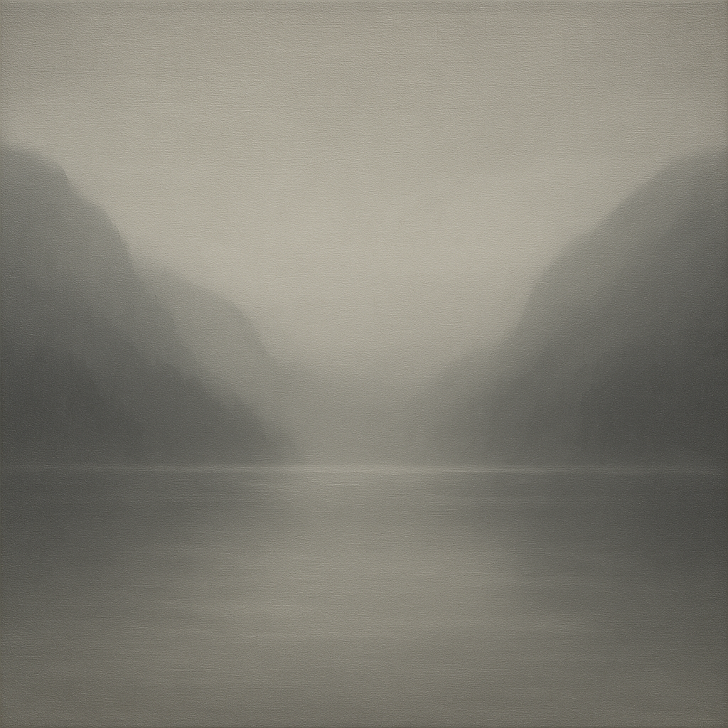 Misty Fjord Horizon in Monochromatic Slate No. 21 Oil Painting - View 1