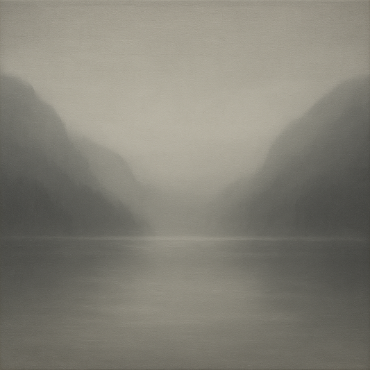 Misty Fjord Horizon in Monochromatic Slate No. 21 Oil Painting - View 1