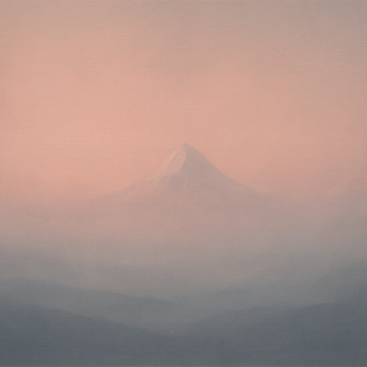 Pale Alpenglow over Distant Glacial Peak No. 14 Oil Painting 100% Hand Painted Oil on Belgian Linen Canvas, Original Fine Art Wall Decor