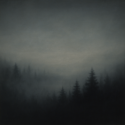 Dusk over Silent Pine Ridgeline in Charcoal Fog Oil Painting 100% Hand Painted Oil on Belgian Linen Canvas, Original Fine Art Wall Decor