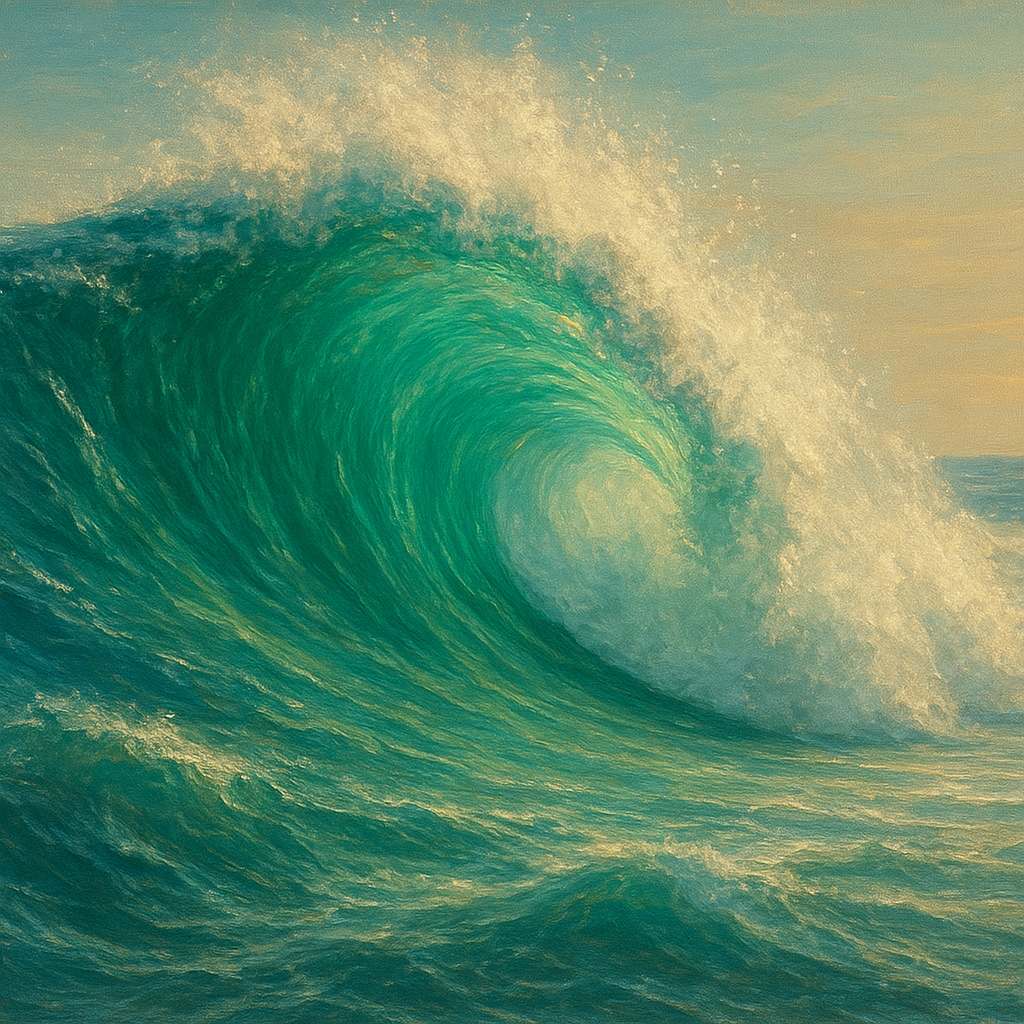 Emerald Breaker Wave in Crystalline Light No. 5 Fine Art Oil Painting - View 1