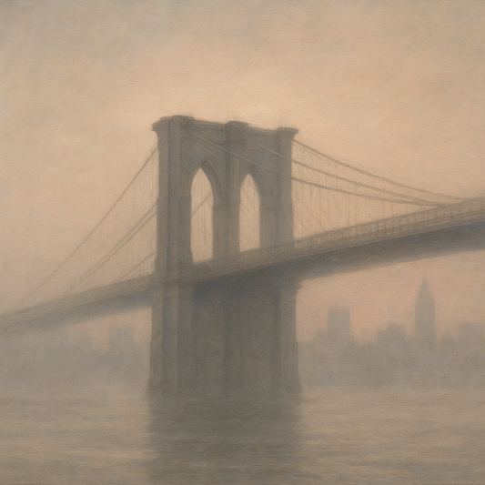 Brooklyn Bridge in Morning River Mist No. 15 Oil Painting 100% Hand Painted Oil on Belgian Linen Canvas, Original Fine Art Wall Decor