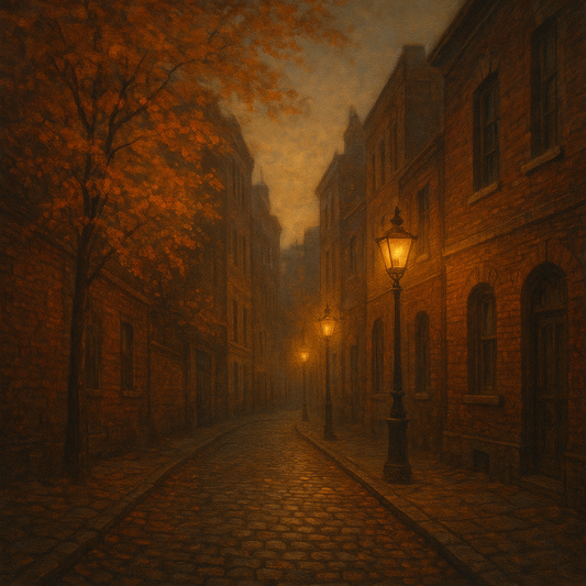 London Gaslamp Alley in Autumn Dusk No. 4 Oil Painting 100% Hand Painted Oil on Belgian Linen Canvas, Original Fine Art Wall Decor