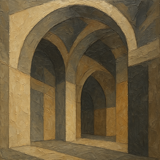 Modernist Vault Archway Geometric Oil Painting - View 1