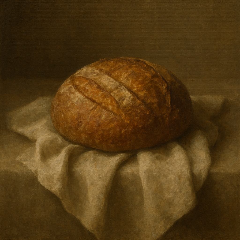 Artisan Sourdough Boule & Linen Drapery No. 10 Oil Painting - View 1