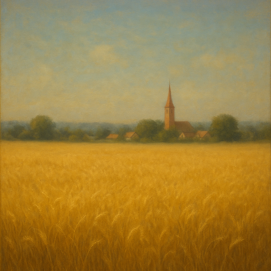 Sun-Drenched Wheatfield & Distant Village No. 4 Oil Painting 100% Hand Painted Oil on Belgian Linen Canvas, Original Fine Art Wall Decor