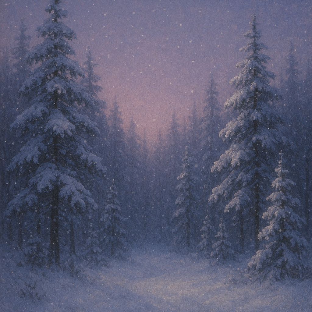 Quiet Pine Forest in Gentle Twilight Snow No. 8 Oil Painting - View 1