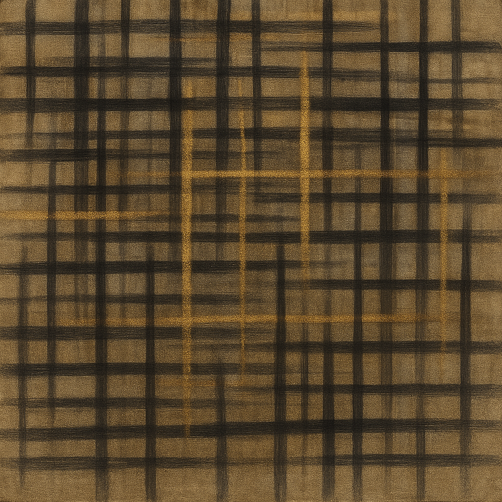 Abstract Woven Line Matrix in Charcoal & Gold No. 12 Fine Art Oil Painting - View 1
