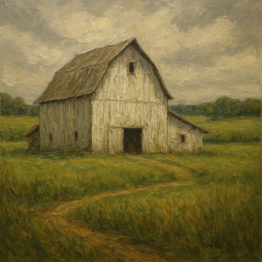Weathered White Barn & Pasture No. 2 Oil Painting - 100% Hand-Painted Master Oil Painting