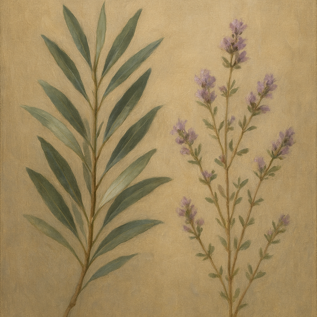 Olive Branches & Wild Thyme Botanical Study Fine Art Oil Painting - View 1