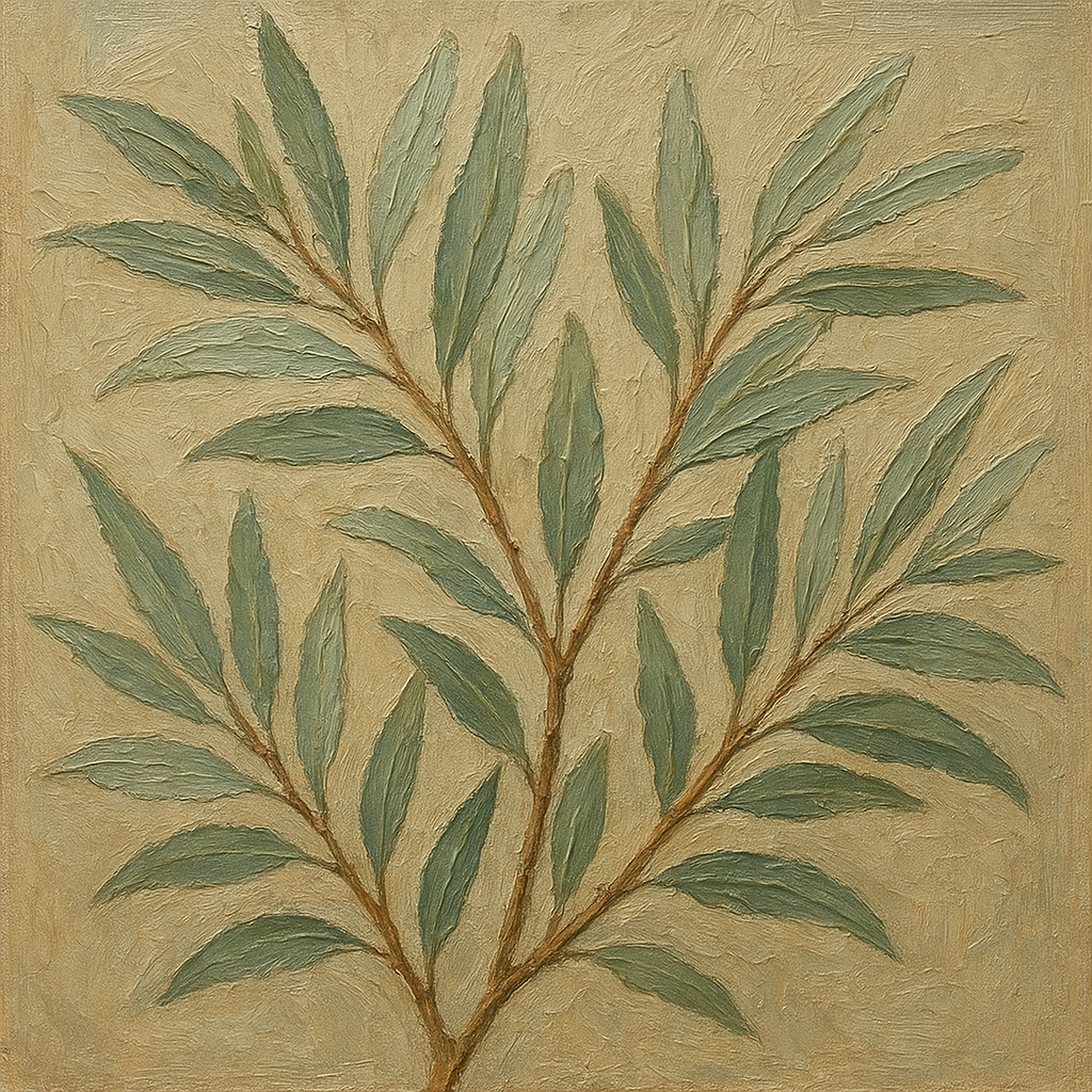Nordic Willow Foliage Botanical Oil Painting - View 1