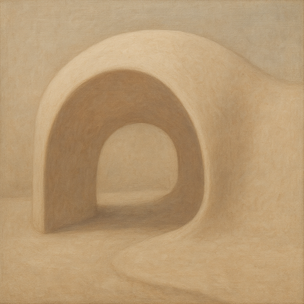Soft Architectural Curve in Desert Bone Oil Painting - View 1
