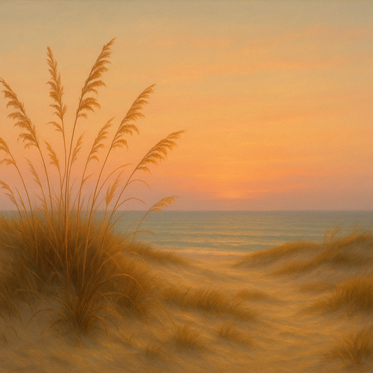 Sea Oats on Rolling Coastal Dunes at Sunset No. 18 Oil Painting - View 1