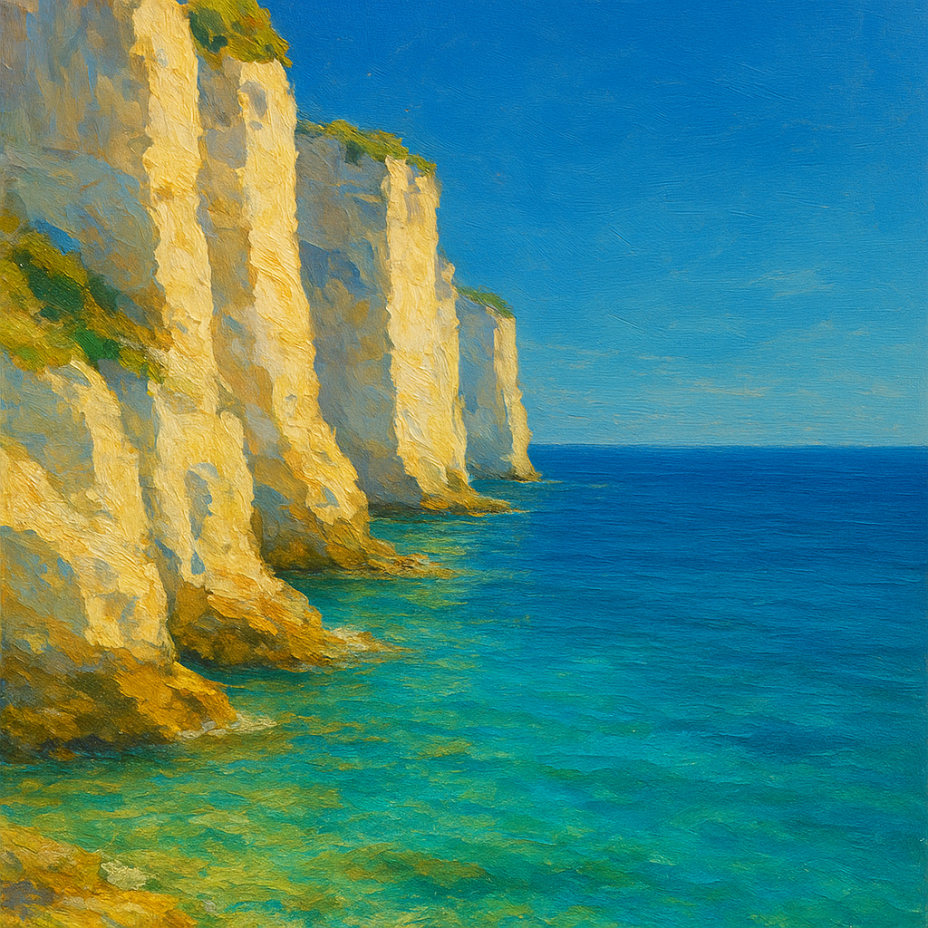 Mediterranean White Cliffs & Azure Horizon No. 10 Fine Art Oil Painting - View 1