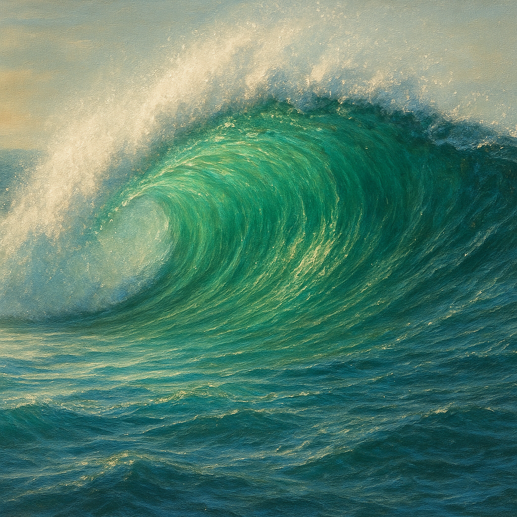 Emerald Breaker Wave in Crystalline Light No. 7 Fine Art Oil Painting - View 1