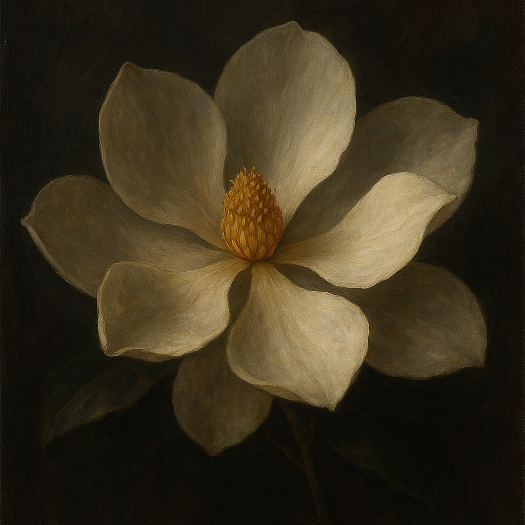Magnolia Blossom in Quiet Chiaroscuro Fine Art Oil Painting - View 1